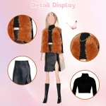 17 Pcs Doll Clothes for 11.5 inch Doll Include 1 Plush Vest Set 1 Leather Plunge Dress Set 1 Fashion Set 1 Plush Coat with Short Dress Set 1 Bow Tie Dress Set 4 Accessories 7 Pair of Shoes in Random